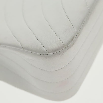 CHANEL Wave Stitch Chain Hand Bag Lamb Skin White Gold CC yk15635A