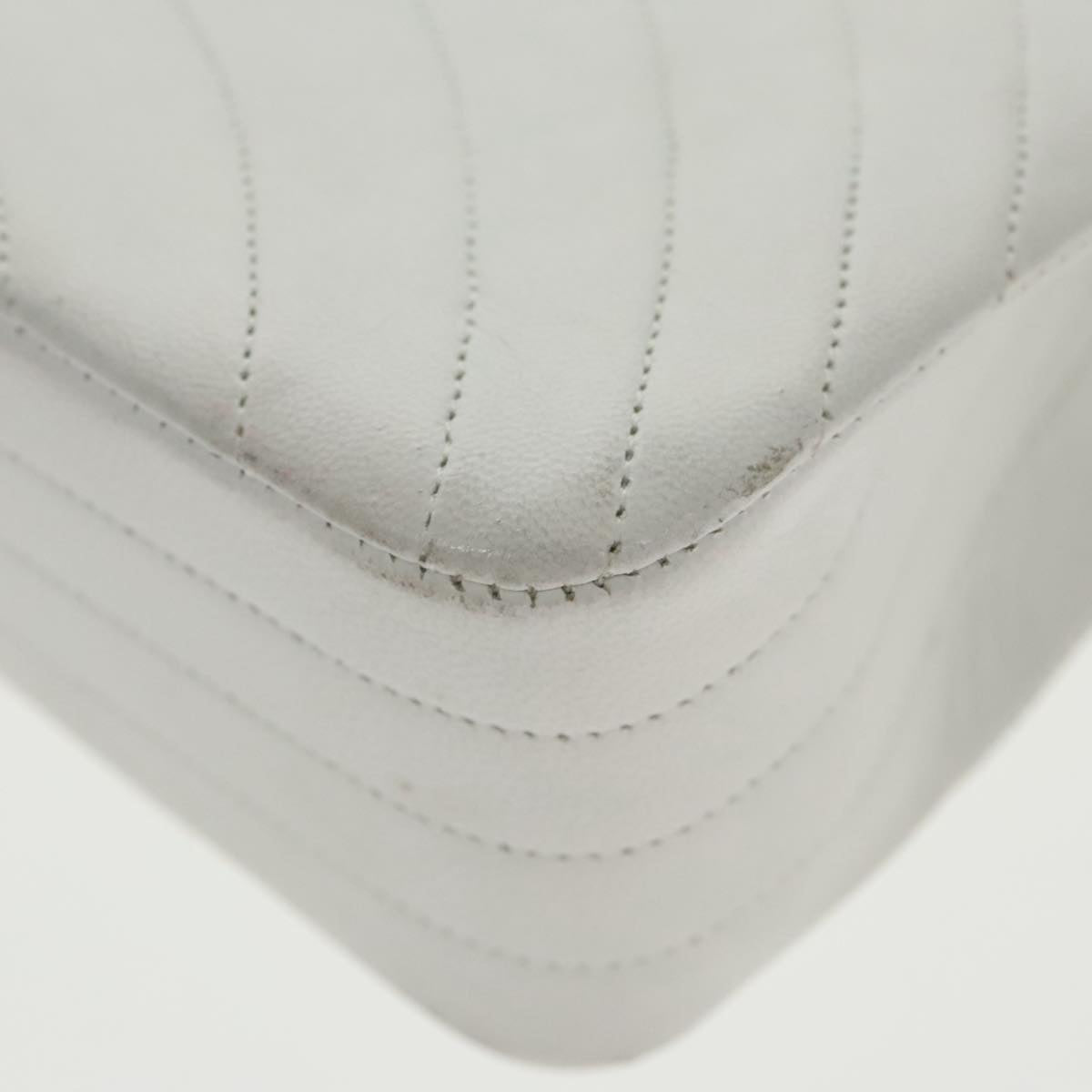 CHANEL Wave Stitch Chain Hand Bag Lamb Skin White Gold CC yk15635A