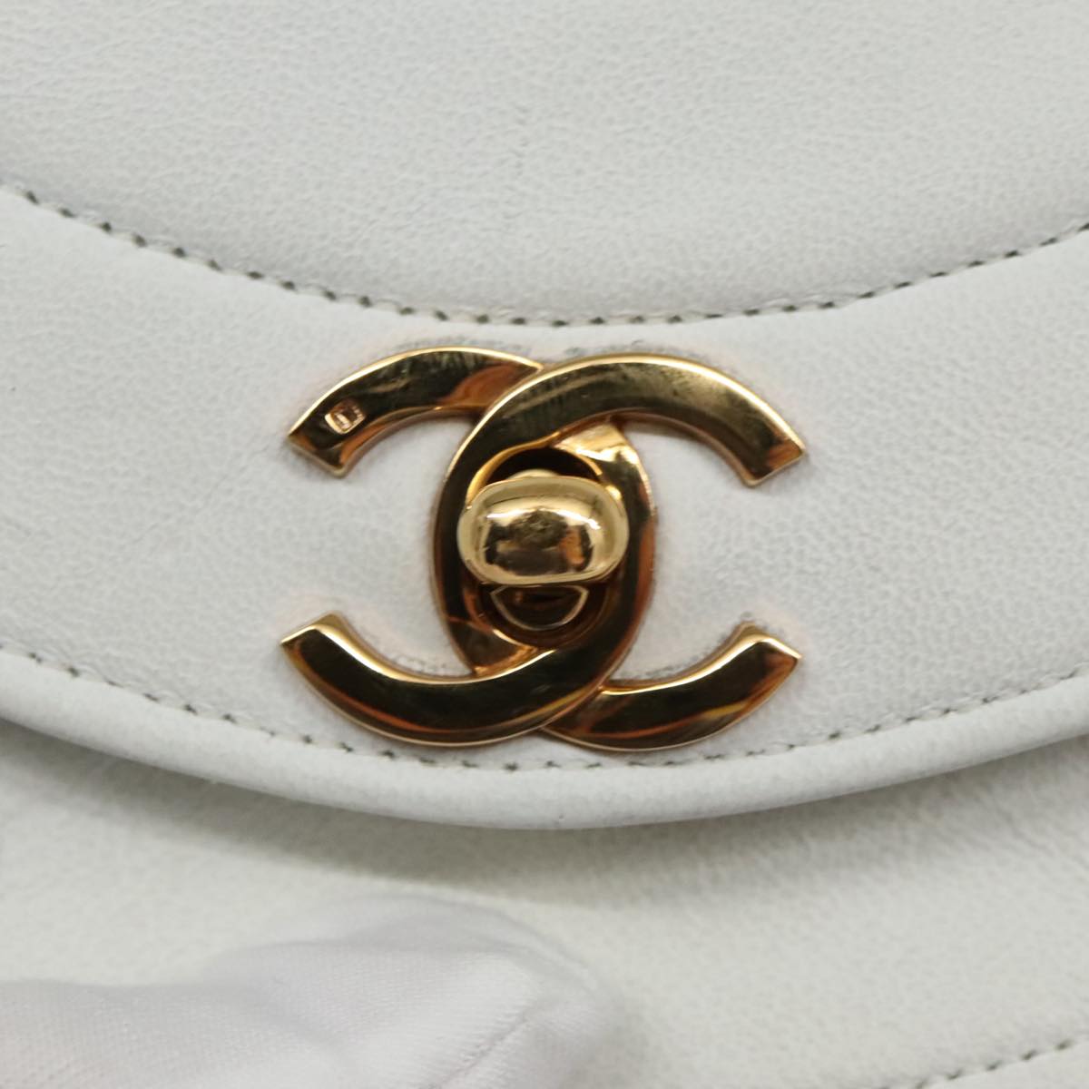 CHANEL Wave Stitch Chain Hand Bag Lamb Skin White Gold CC yk15635A