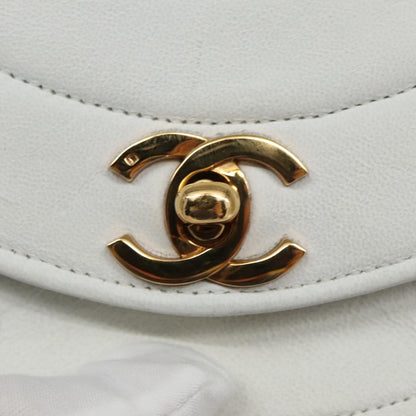 CHANEL Wave Stitch Chain Hand Bag Lamb Skin White Gold CC yk15635A