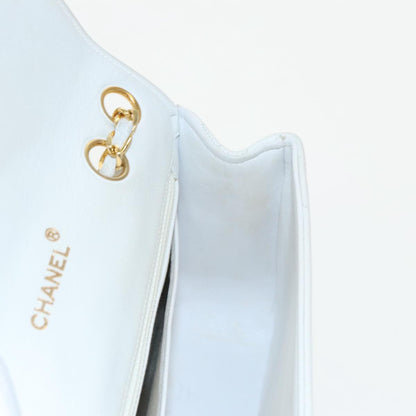 CHANEL Wave Stitch Chain Hand Bag Lamb Skin White Gold CC yk15635A