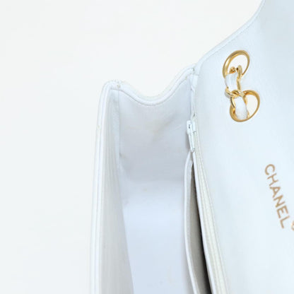 CHANEL Wave Stitch Chain Hand Bag Lamb Skin White Gold CC yk15635A