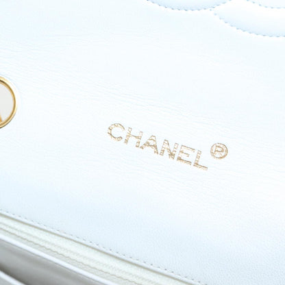 CHANEL Wave Stitch Chain Hand Bag Lamb Skin White Gold CC yk15635A