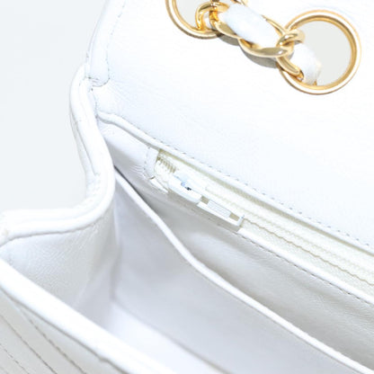 CHANEL Wave Stitch Chain Hand Bag Lamb Skin White Gold CC yk15635A