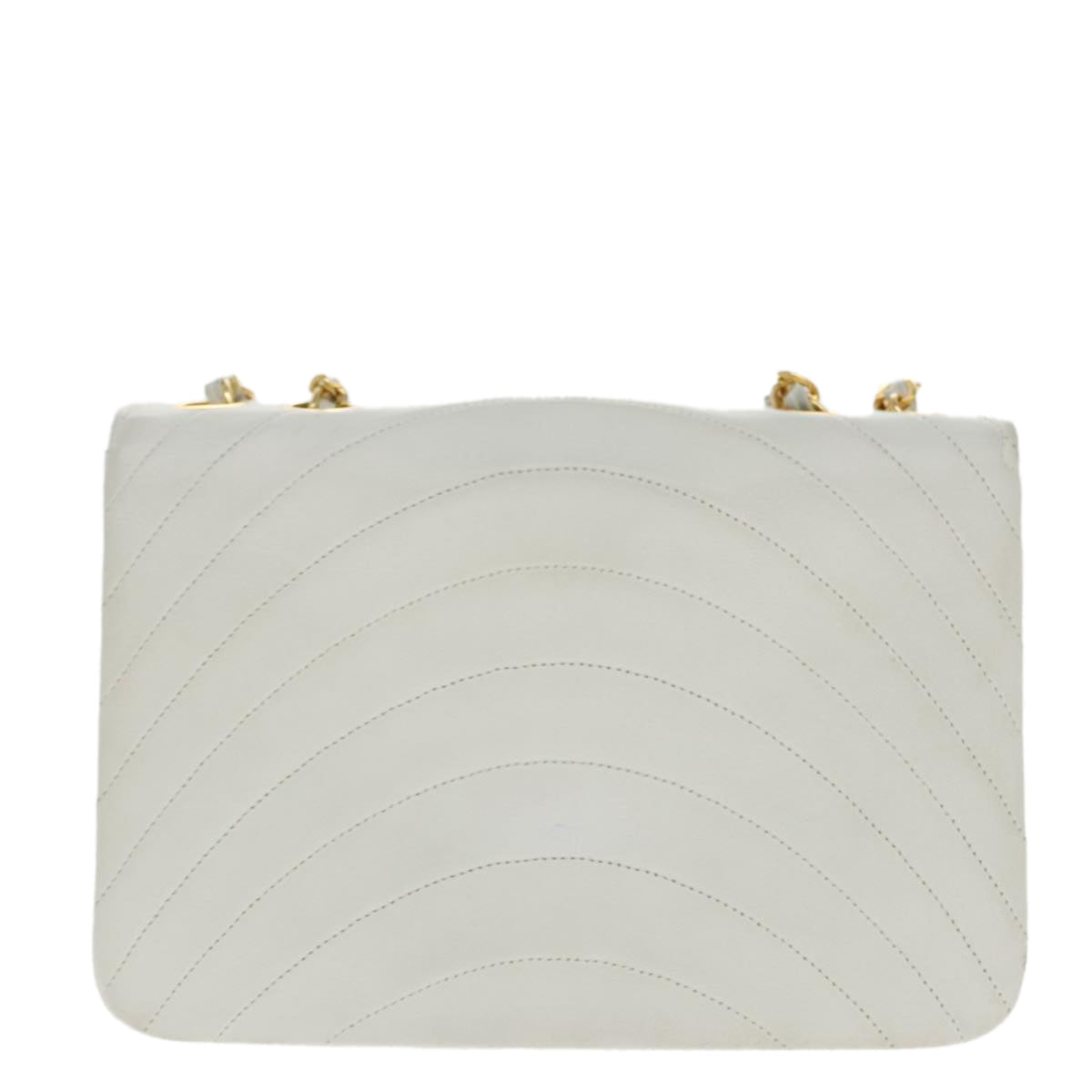 CHANEL Wave Stitch Chain Hand Bag Lamb Skin White Gold CC yk15635A