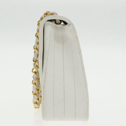 CHANEL Wave Stitch Chain Hand Bag Lamb Skin White Gold CC yk15635A