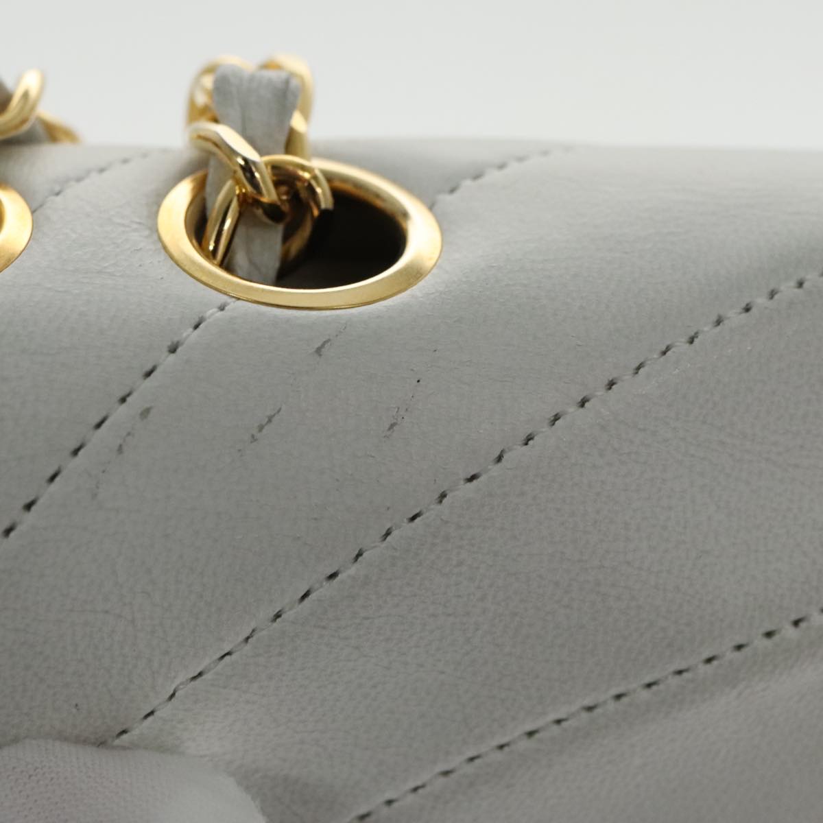 CHANEL Wave Stitch Chain Hand Bag Lamb Skin White Gold CC yk15635A