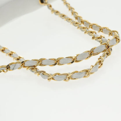 CHANEL Wave Stitch Chain Hand Bag Lamb Skin White Gold CC yk15635A