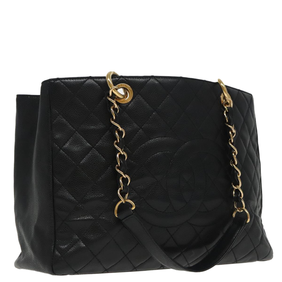 CHANEL Matelasse Chain Tote Bag Caviar Skin GST Black CC yk15656A