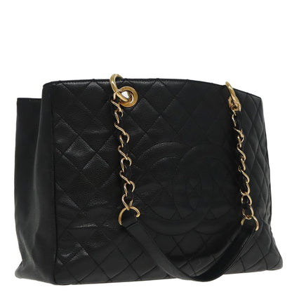 CHANEL Matelasse Chain Tote Bag Caviar Skin GST Black CC yk15656A