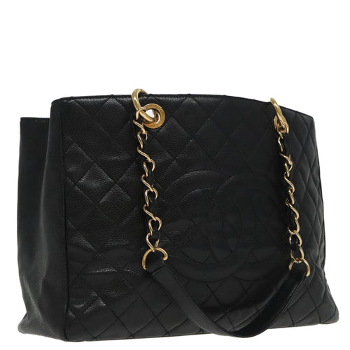 CHANEL Matelasse Chain Tote Bag Caviar Skin GST Black CC yk15656A