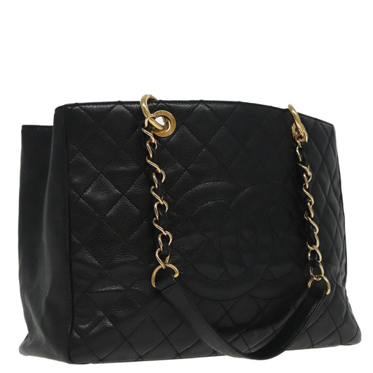 CHANEL Matelasse Chain Tote Bag Caviar Skin GST Black CC yk15656A