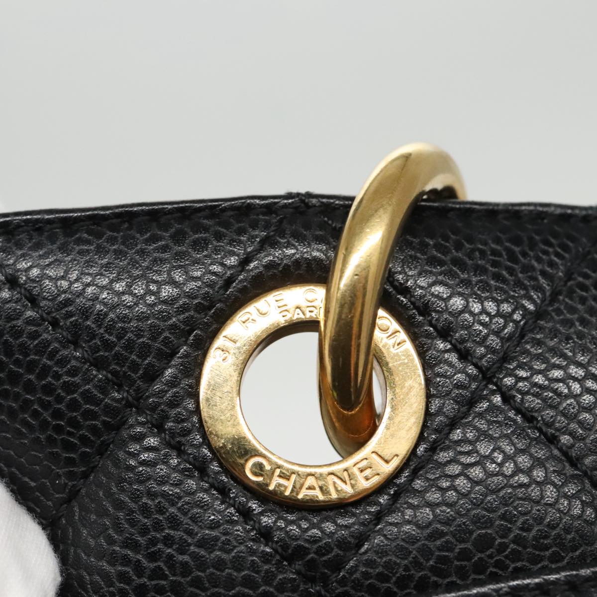 CHANEL Matelasse Chain Tote Bag Caviar Skin GST Black CC yk15656A