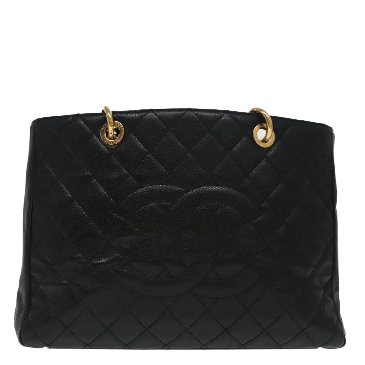 CHANEL Matelasse Chain Tote Bag Caviar Skin GST Black CC yk15656A