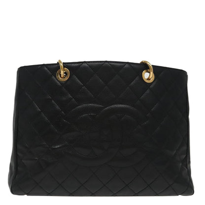 CHANEL Matelasse Chain Tote Bag Caviar Skin GST Black CC yk15656A