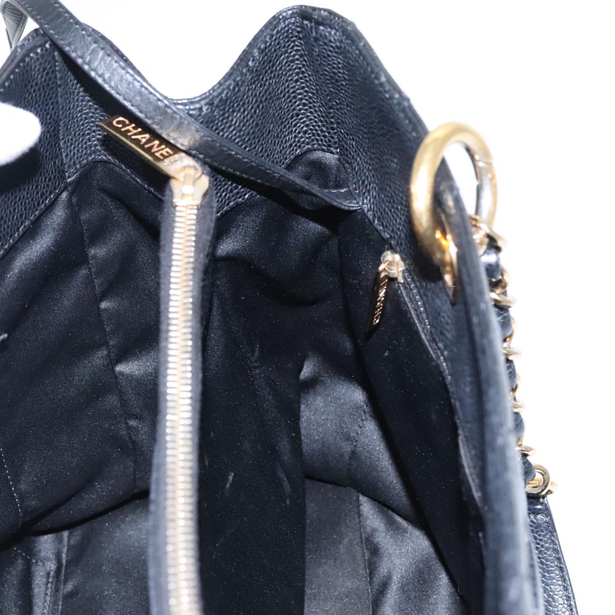 CHANEL Matelasse Chain Tote Bag Caviar Skin GST Black CC yk15656A