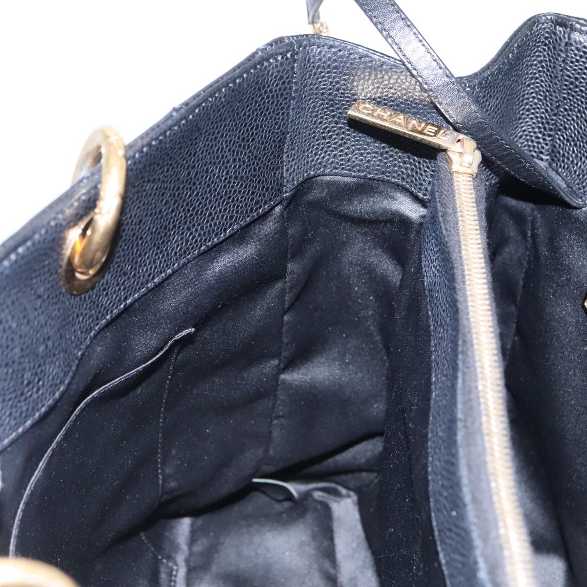 CHANEL Matelasse Chain Tote Bag Caviar Skin GST Black CC yk15656A