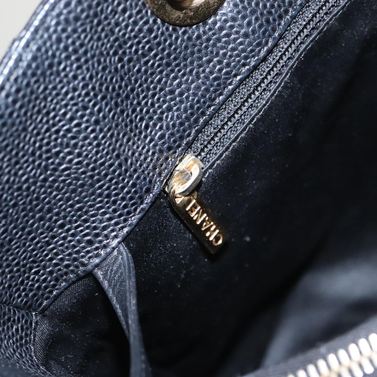 CHANEL Matelasse Chain Tote Bag Caviar Skin GST Black CC yk15656A