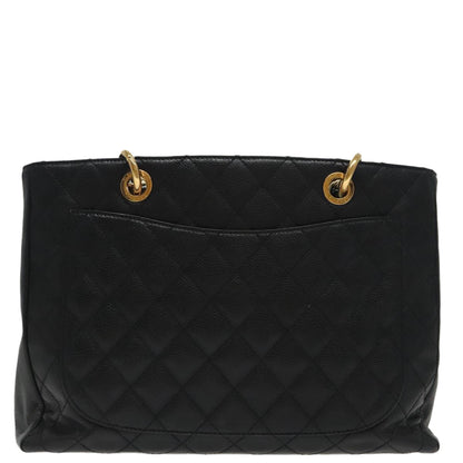 CHANEL Matelasse Chain Tote Bag Caviar Skin GST Black CC yk15656A