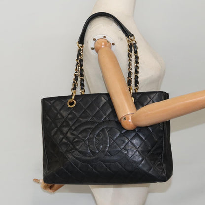 CHANEL Matelasse Chain Tote Bag Caviar Skin GST Black CC yk15656A