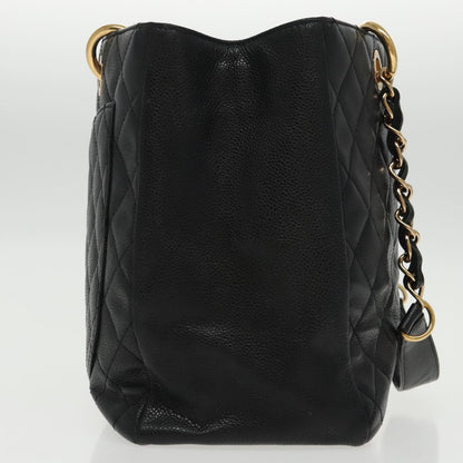 CHANEL Matelasse Chain Tote Bag Caviar Skin GST Black CC yk15656A