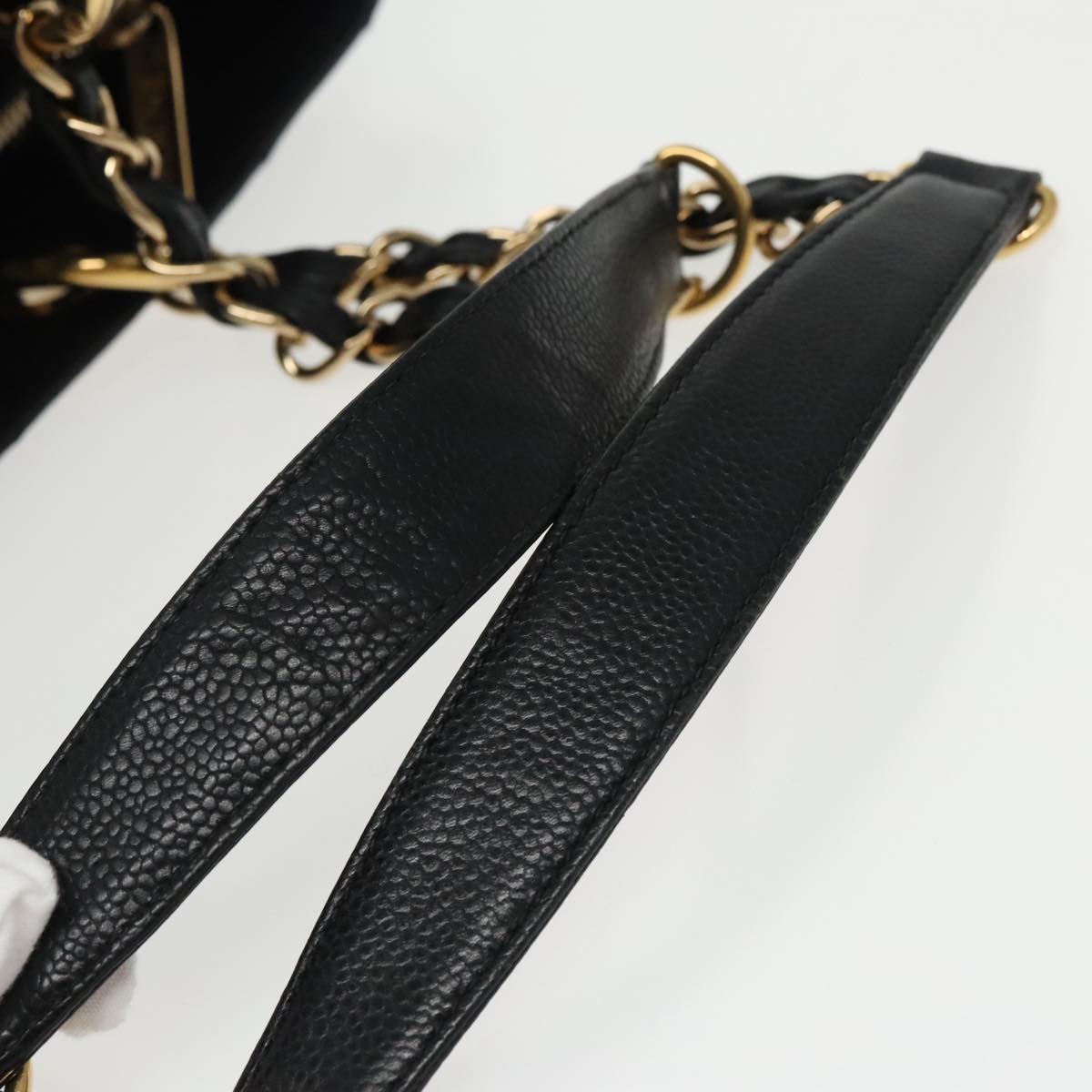 CHANEL Matelasse Chain Tote Bag Caviar Skin GST Black CC yk15656A