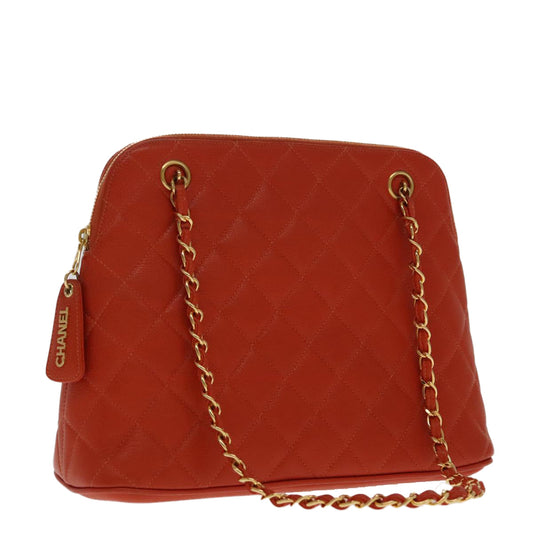 CHANEL Matelasse Chain Shoulder Bag Caviar Skin Orange Gold CC yk15664A