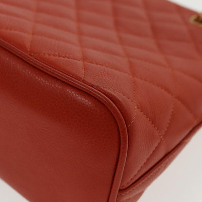CHANEL Matelasse Chain Shoulder Bag Caviar Skin Orange Gold CC yk15664A