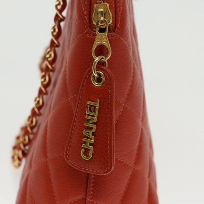 CHANEL Matelasse Chain Shoulder Bag Caviar Skin Orange Gold CC yk15664A