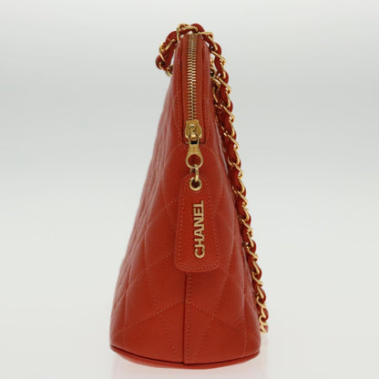 CHANEL Matelasse Chain Shoulder Bag Caviar Skin Orange Gold CC yk15664A