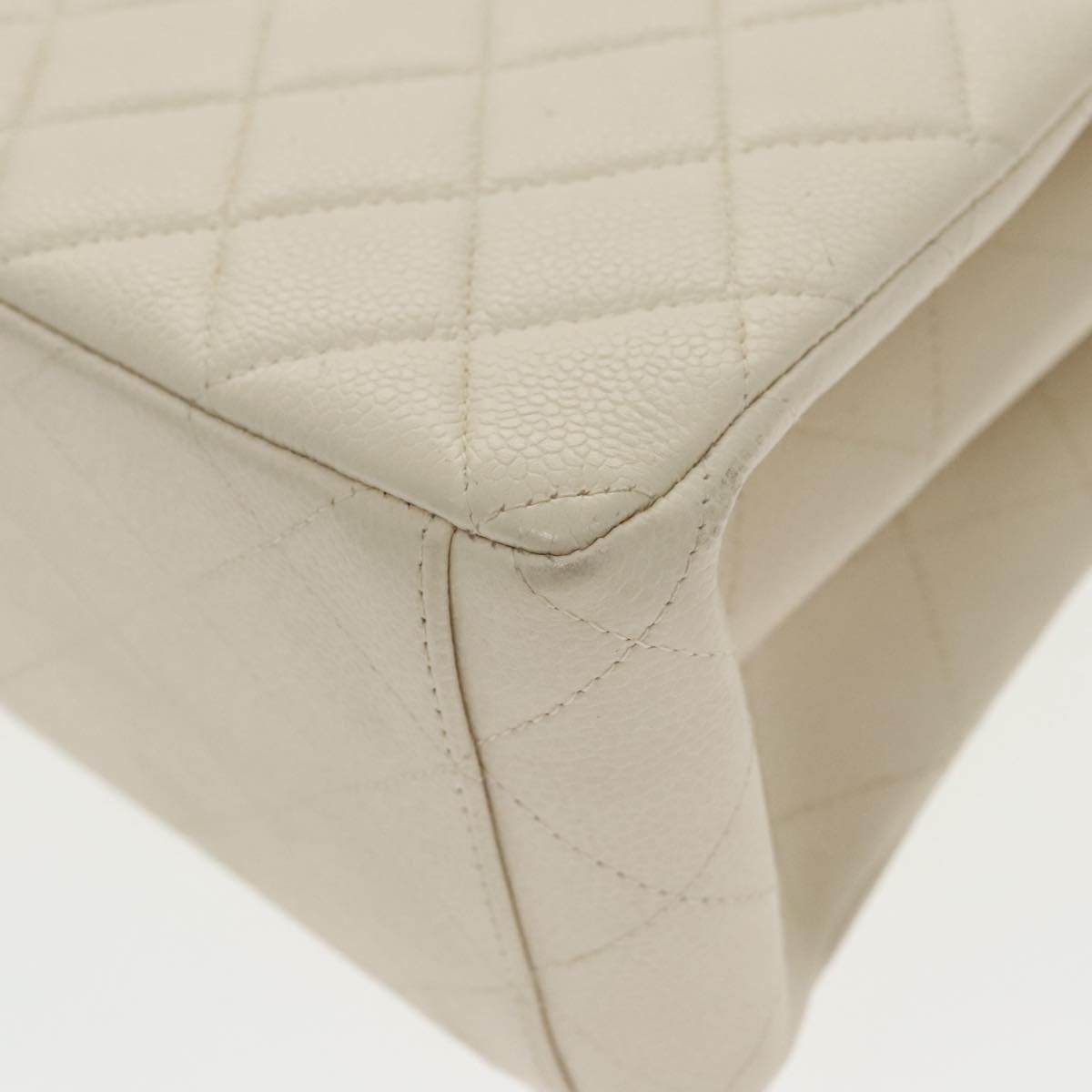 CHANEL Matelasse Shoulder Bag Lamb Skin White Gold CC yk15665A