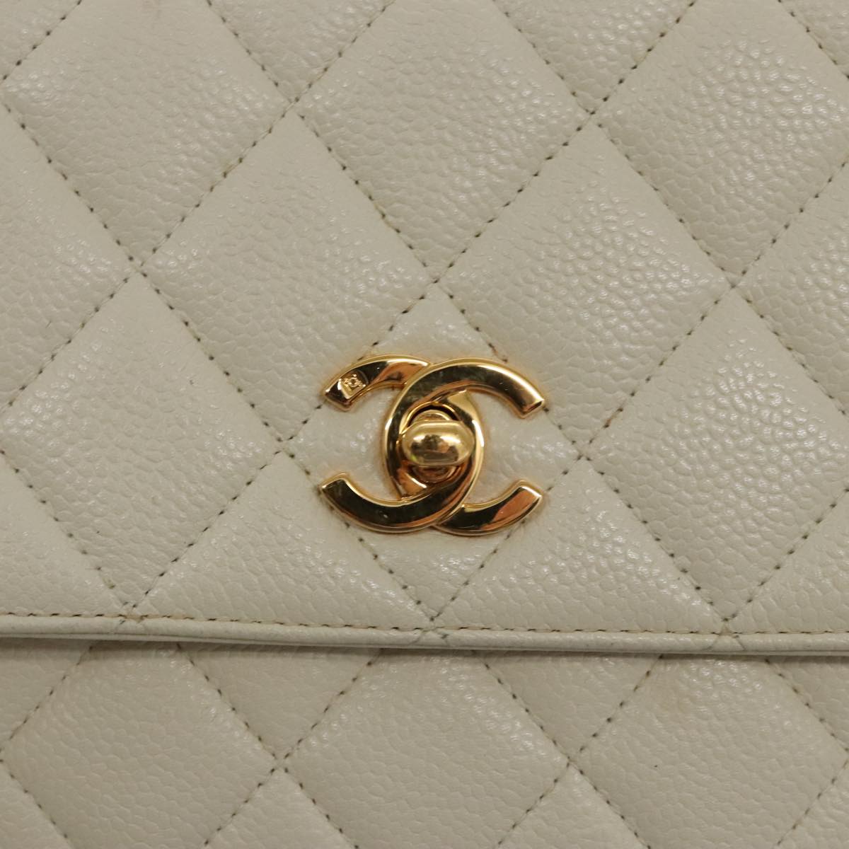 CHANEL Matelasse Shoulder Bag Lamb Skin White Gold CC yk15665A