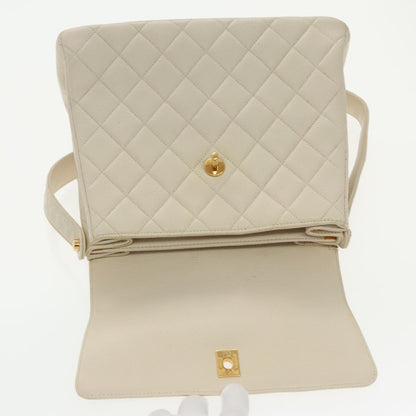 CHANEL Matelasse Shoulder Bag Lamb Skin White Gold CC yk15665A