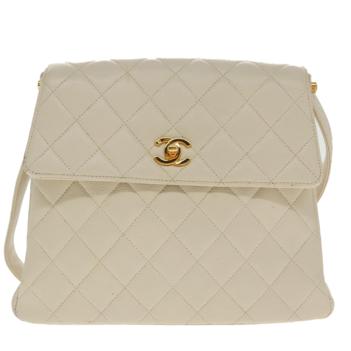 CHANEL Matelasse Shoulder Bag Lamb Skin White Gold CC yk15665A