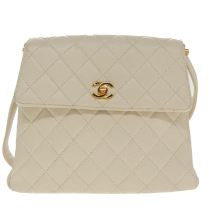 CHANEL Matelasse Shoulder Bag Lamb Skin White Gold CC yk15665A