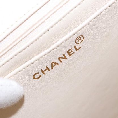 CHANEL Matelasse Shoulder Bag Lamb Skin White Gold CC yk15665A
