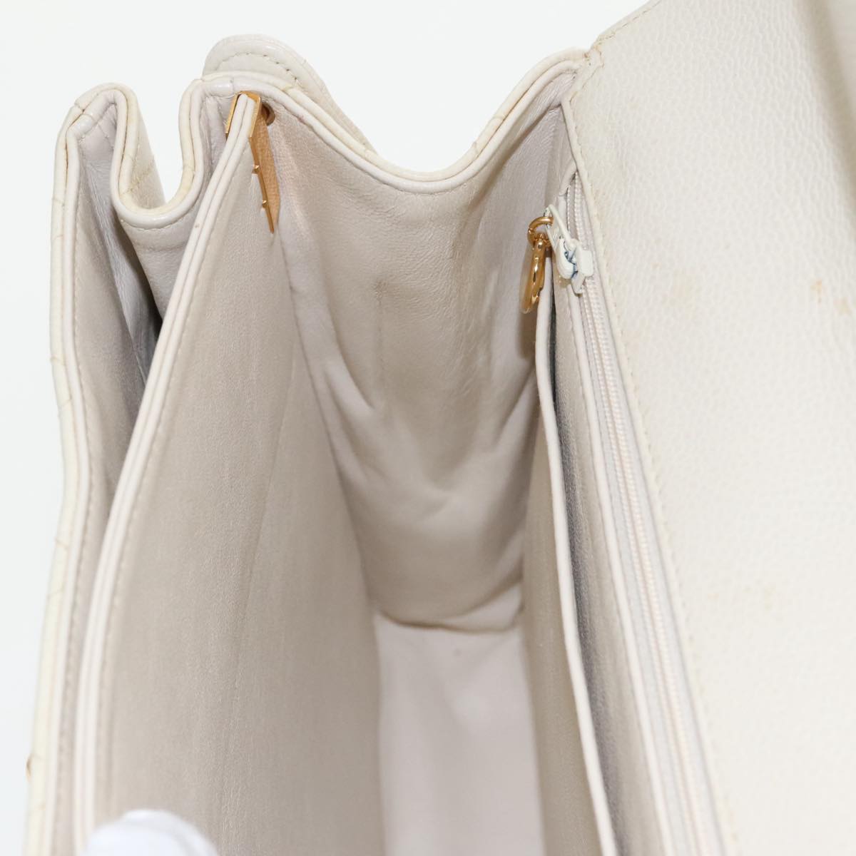 CHANEL Matelasse Shoulder Bag Lamb Skin White Gold CC yk15665A