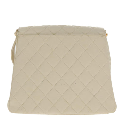 CHANEL Matelasse Shoulder Bag Lamb Skin White Gold CC yk15665A