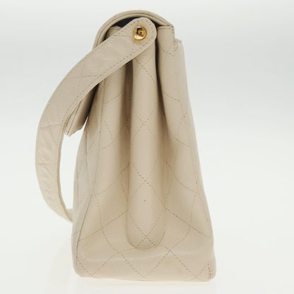 CHANEL Matelasse Shoulder Bag Lamb Skin White Gold CC yk15665A