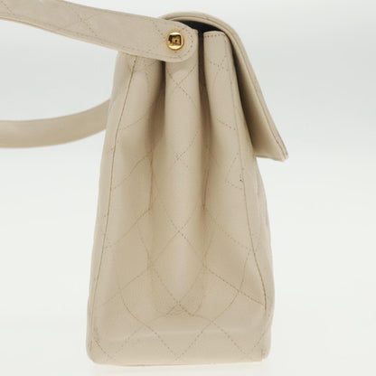 CHANEL Matelasse Shoulder Bag Lamb Skin White Gold CC yk15665A