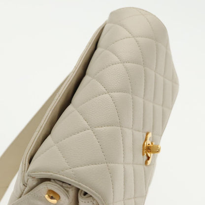 CHANEL Matelasse Shoulder Bag Lamb Skin White Gold CC yk15665A