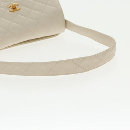CHANEL Matelasse Shoulder Bag Lamb Skin White Gold CC yk15665A
