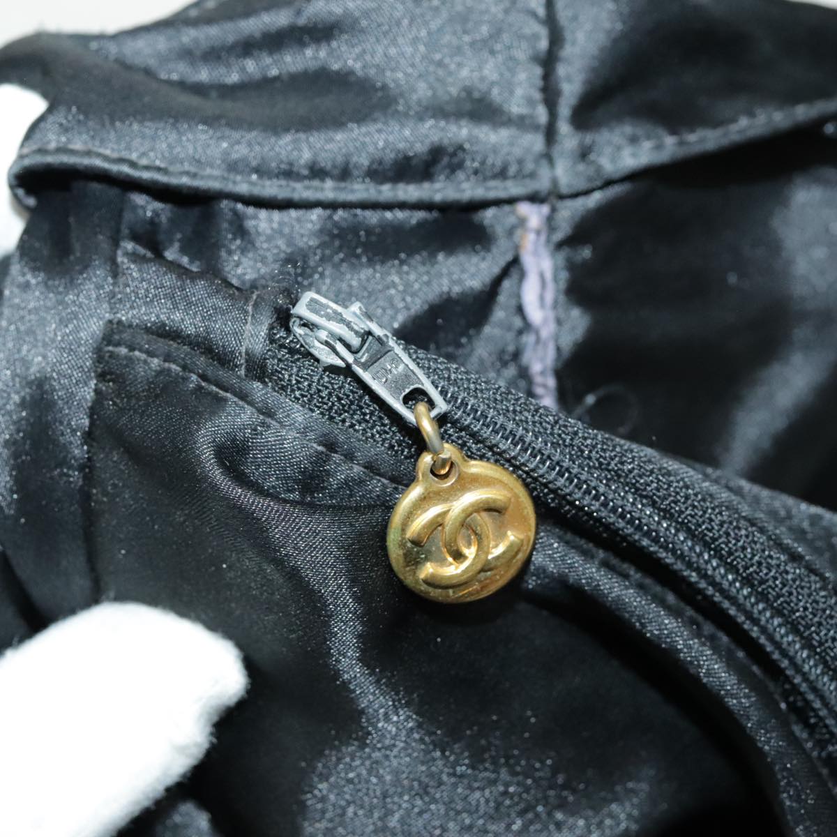CHANEL COCO Mark Tote Bag Silk Black Gold CC yk15672