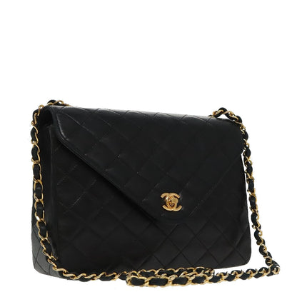 CHANEL Matelasse Chain Shoulder Bag Lamb Skin Black Gold CC yk15735