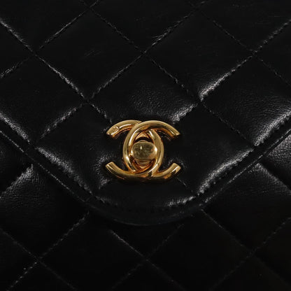 CHANEL Matelasse Chain Shoulder Bag Lamb Skin Black Gold CC yk15735