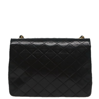 CHANEL Matelasse Chain Shoulder Bag Lamb Skin Black Gold CC yk15735