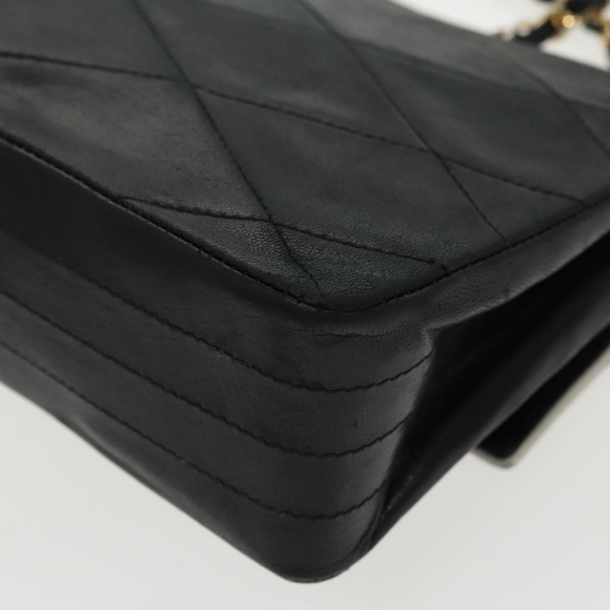 CHANEL Matelasse Chain Shoulder Bag Lamb Skin Black Gold white CC yk15737