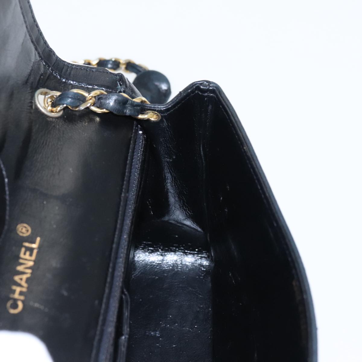 CHANEL Matelasse Chain Shoulder Bag Lamb Skin Black Gold white CC yk15737