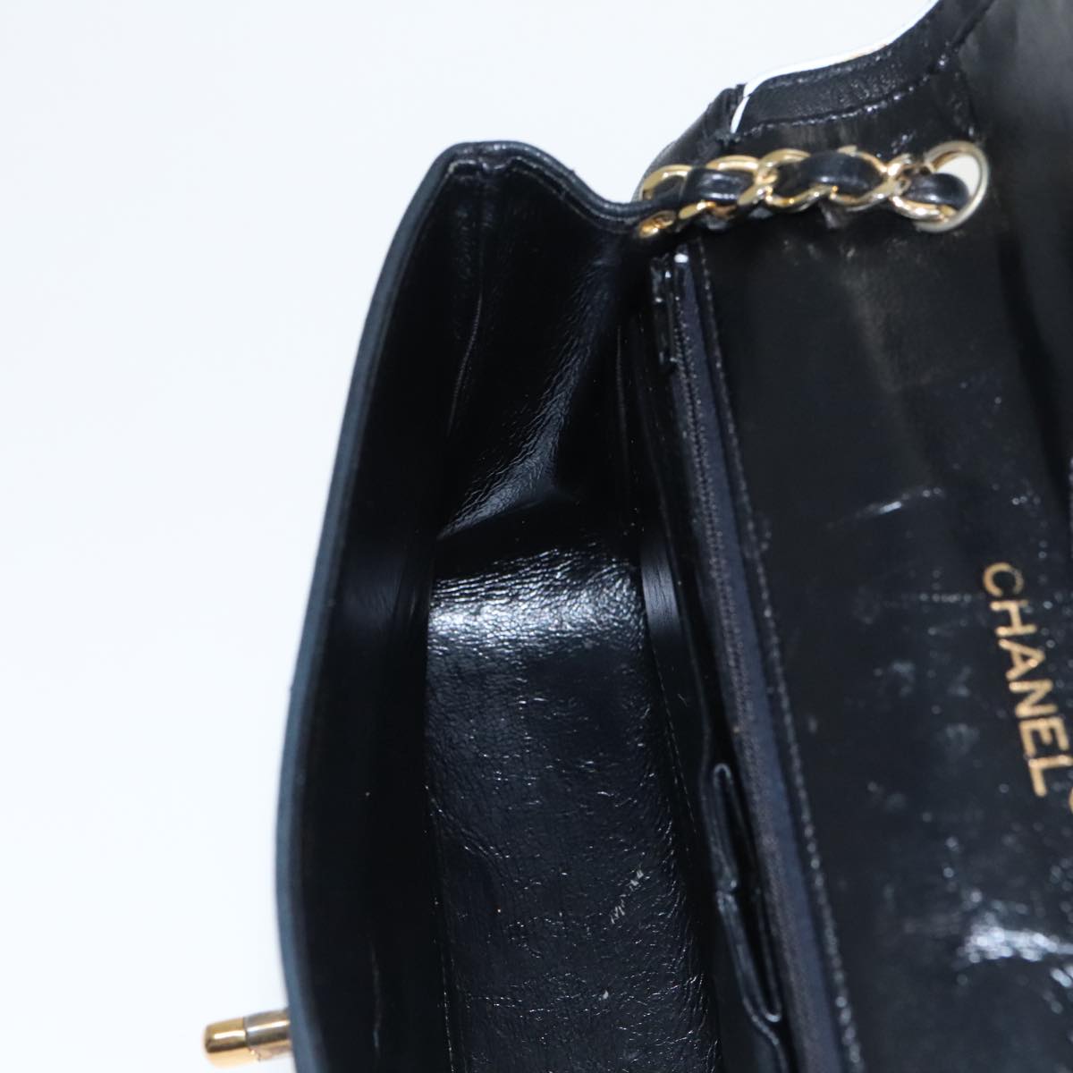 CHANEL Matelasse Chain Shoulder Bag Lamb Skin Black Gold white CC yk15737