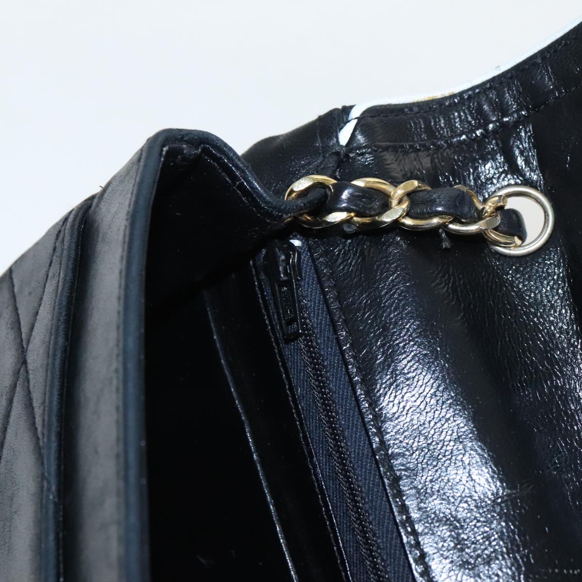 CHANEL Matelasse Chain Shoulder Bag Lamb Skin Black Gold white CC yk15737